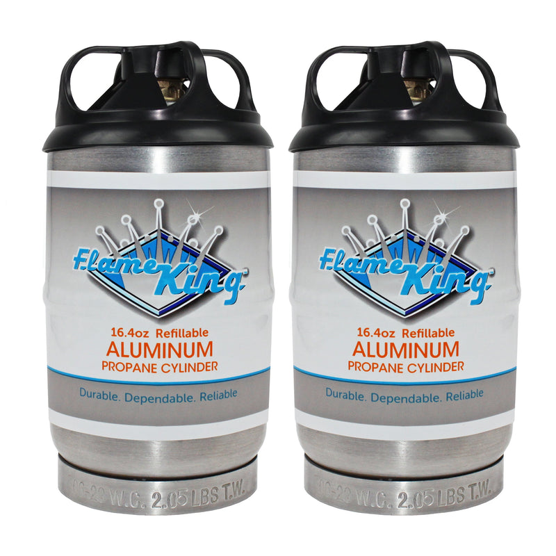 Load image into Gallery viewer, Flame King 1lb Aluminum Refillable Propane Tank LP Cylinder - 2 Pack Eco Friendly Sustainable Tank
