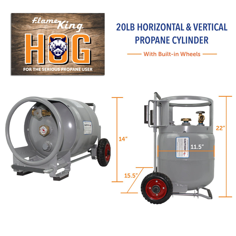 Load image into Gallery viewer, Flame King 20lb Horizontal &amp; Vertical Propane Cylinder Gauge OPD &amp; Wheels
