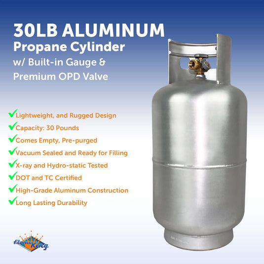 Flame King Lightweight 30lb Aluminum Propane Tank Cylinder Gauge and OPD Valve
