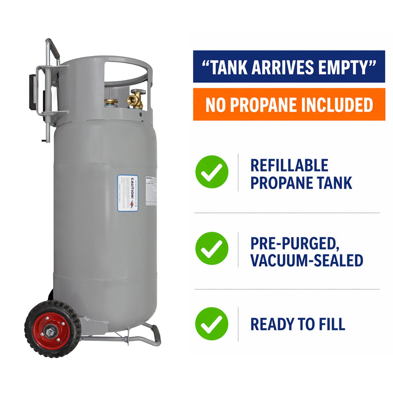 Load image into Gallery viewer, Flame King 40lb Horizontal &amp; Vertical Empty Propane Cylinder with OPD &amp; Wheels
