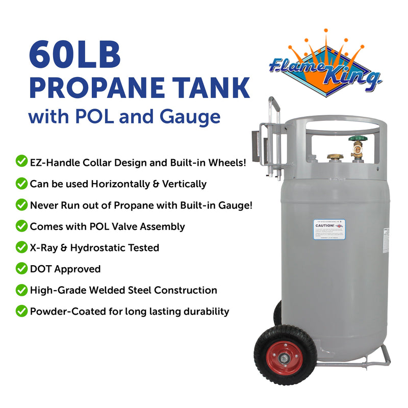 Load image into Gallery viewer, Flame King 60lb Horizontal &amp; Vertical Propane Cylinder Gauge POL &amp; Wheels
