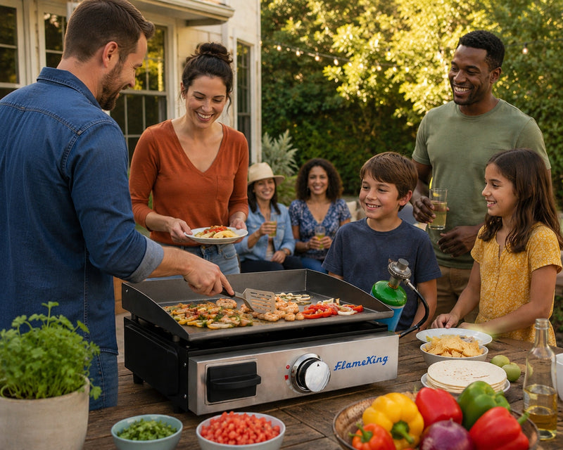 Load image into Gallery viewer, Flame King Flat Top Portable Propane Cast Iron Grill Griddle
