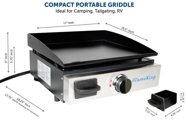 Load image into Gallery viewer, Flame King 17 inch LP Griddle with Small Regulator for RV pullout
