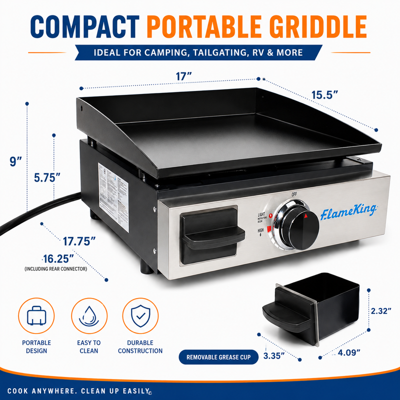 Load image into Gallery viewer, Flame King 17 inch LP Griddle with Small Regulator for RV pullout
