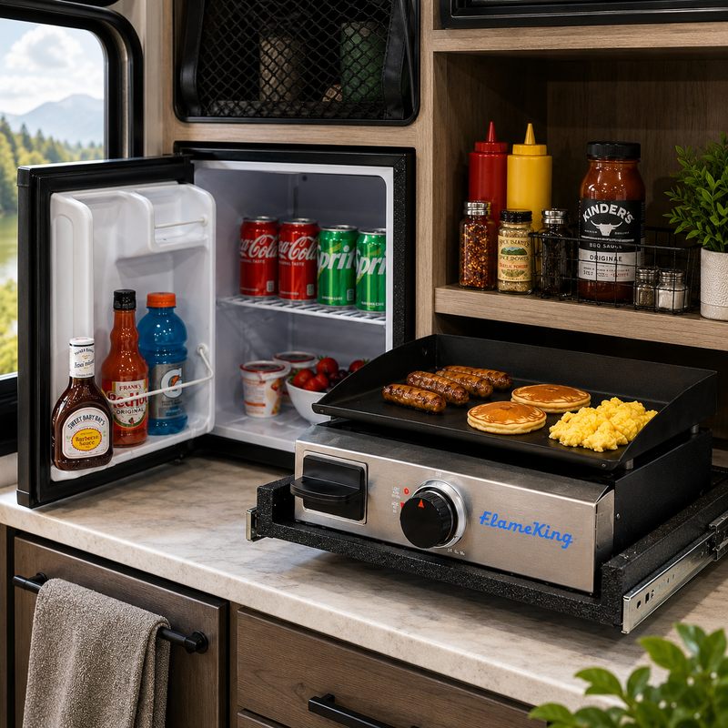 Load image into Gallery viewer, Flame King 17 inch LP Griddle with Small Regulator for RV pullout
