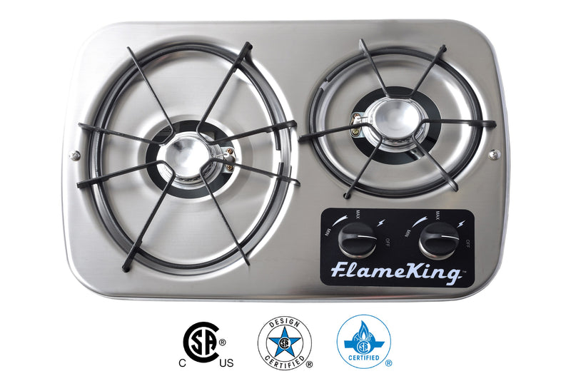 Load image into Gallery viewer, Flame King 2 Burner Built-In RV Trailer Stove with Wind Shield
