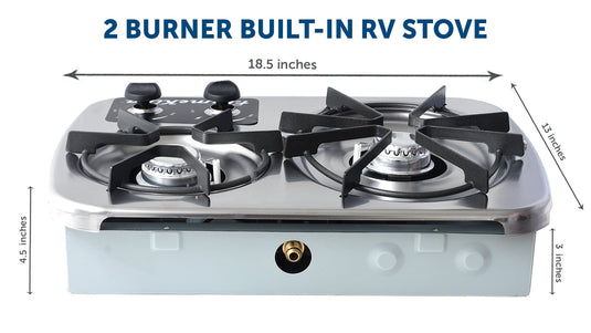 Flame King 2 Burner Built-In RV Trailer Stove with Wind Shield
