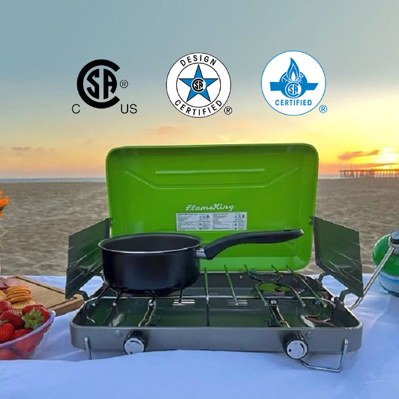 Load image into Gallery viewer, Flame King 2 Burner Portable Propane Gas Camping Stove Grill
