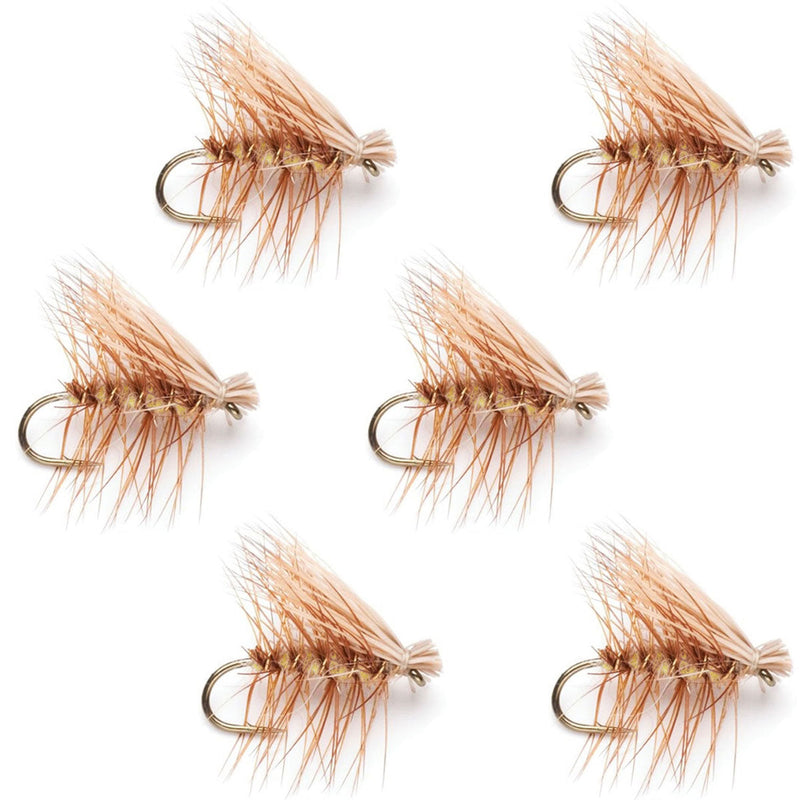 Load image into Gallery viewer, Barbless Tan Elk Hair Caddis Classic Trout Dry Flies 6 Flies Size 14
