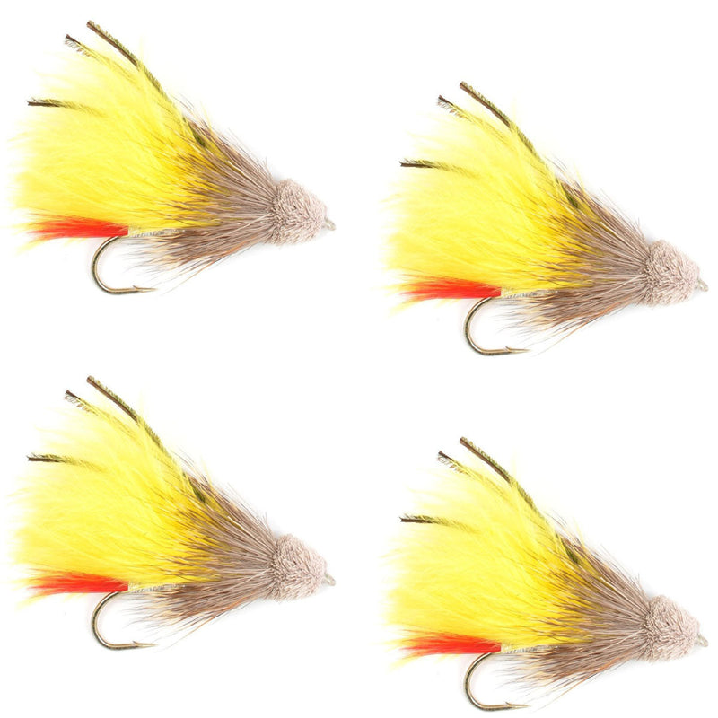 Load image into Gallery viewer, Yellow Marabou Muddler Minnow Streamer Fly - 4 Flies Size 8
