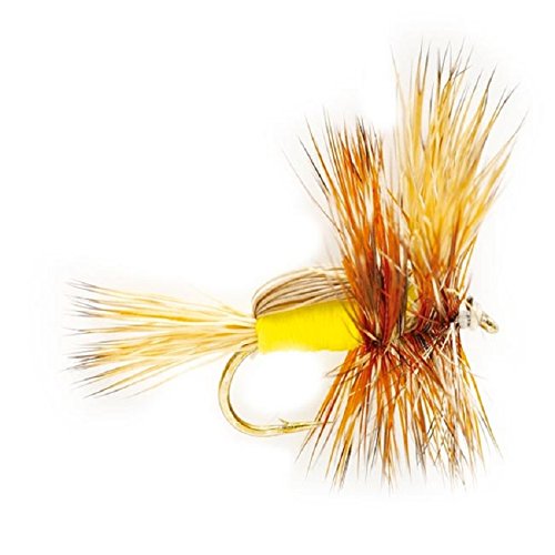 Load image into Gallery viewer, 3 Pack Barbless Yellow Humpy Classic Hair Wing Dry Fly - Hook Size 14
