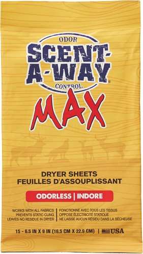 Hs Dryer Sheets Scent-a-way - Max Oderless 6.5"x9" 15pk - Skoutley Outdoors LLC