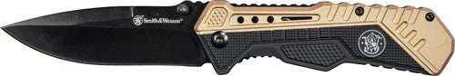 S&w Knife Black/fde Spring Ast - 3.5" Black Blade Rub/alum - Skoutley Outdoors LLC