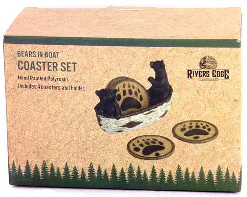 Rivers Edge Bears In A Boat - Coaster Set 4 Piece - Skoutley Outdoors LLC
