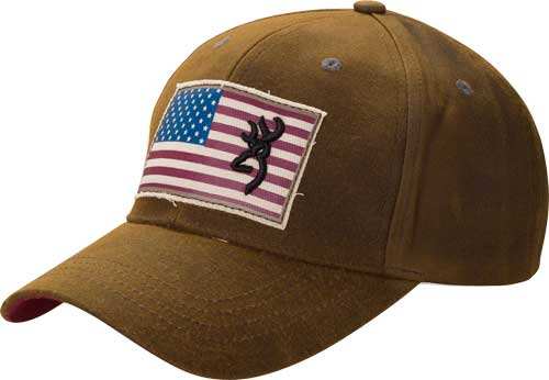 Browning Cap Liberty Wax Flag - Buck Mark Logo Dark Brown Adj - Skoutley Outdoors LLC