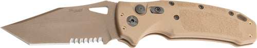 Hogue K320a M17 3.5" Auto Fldr - Tanto Part Serrated Poly Tan - Skoutley Outdoors LLC