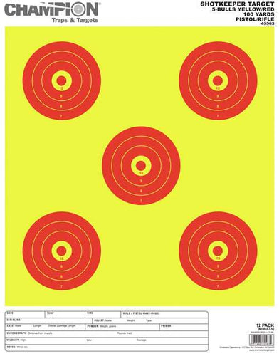 Champion Scorekeeper 5 Large - Bullseye Trgts Yellow/red 12-p - Skoutley Outdoors LLC