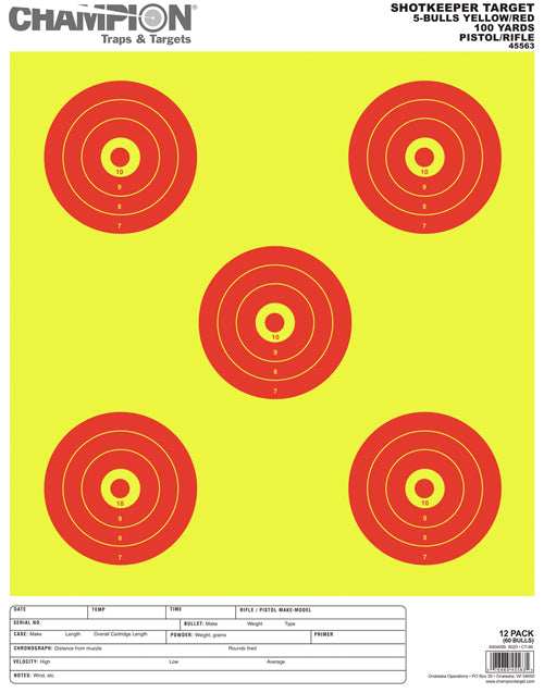 Champion Scorekeeper 5 Large - Bullseye Trgts Yellow/red 12-p - Skoutley Outdoors LLC