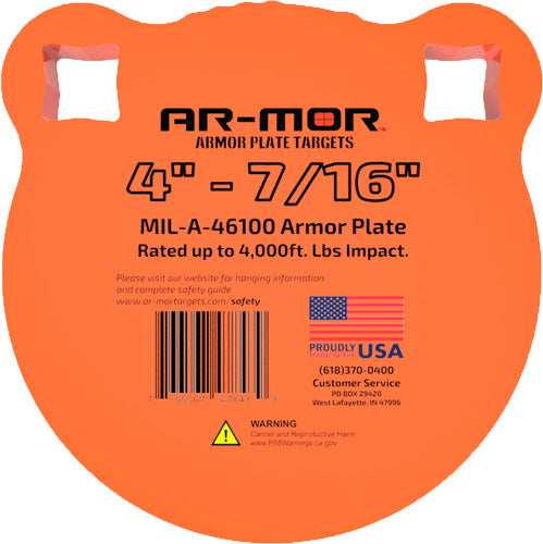 Ar-mor 4" Mil46100 Steel Gong - 7/16" Thick Steel Orange Round - Skoutley Outdoors LLC