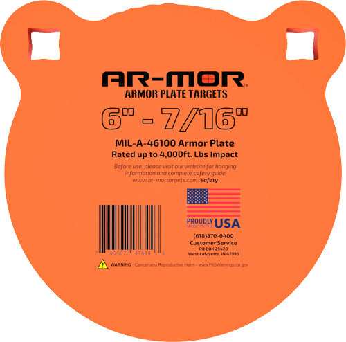 Ar-mor 6" Mil46100 Steel Gong - 7/16" Thick Steel Orange Round - Skoutley Outdoors LLC