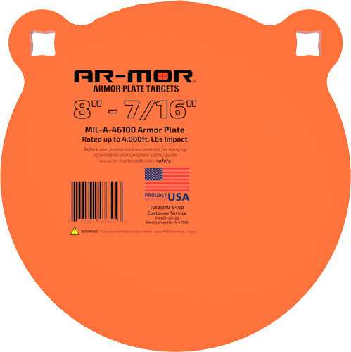 Ar-mor 8" Mil46100 Steel Gong - 7/16" Thick Steel Orange Round - Skoutley Outdoors LLC