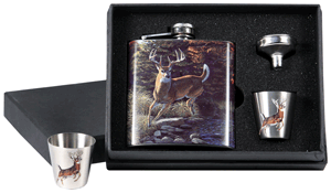 Rivers Edge Pocket Flask With - 2 Shot Glasses Whitetail Deer - Skoutley Outdoors LLC