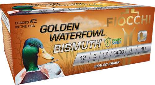 Fiocchi Golden Bismuth 12ga 3" - 1-3/8oz #2 1450fps 10rd 10bx/c - Skoutley Outdoors LLC