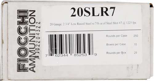 Fiocchi Steel 20ga 2.75" 7/8oz - #7 1225fps 250rd Case Lot - Skoutley Outdoors LLC