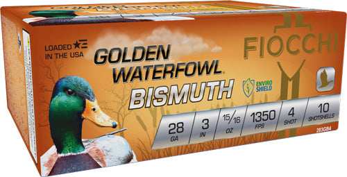 Fiocchi Golden Bismuth 28ga - 3" 15/16oz #4 10rd 10bx/cs - Skoutley Outdoors LLC