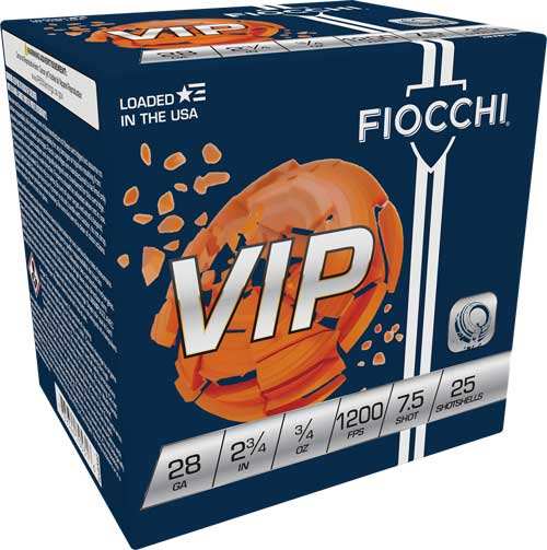 Fiocchi Vip 28ga 2.75" 3/4oz - #7.5 1200fps 250rd Case Lot - Skoutley Outdoors LLC