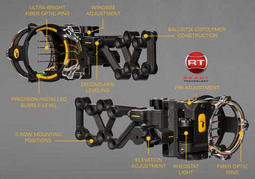 Load image into Gallery viewer, Trophy Ridge Bow Sight React - H4 4-pin .019 Rh Black - Skoutley Outdoors LLC

