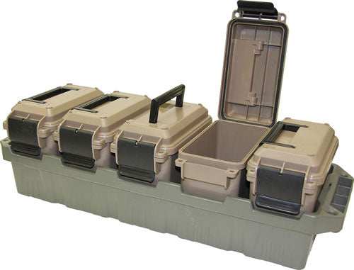 Mtm 5-can Ammo Crate Mini W/5 - Ac15 Mini Ammo Cans Grn/dk Ert - Skoutley Outdoors LLC