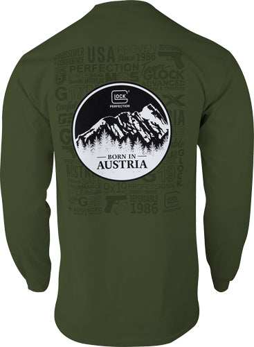 Glock Oem Born In Austria Long - Sleeve Shirt Military Green Lg - Skoutley Outdoors LLC