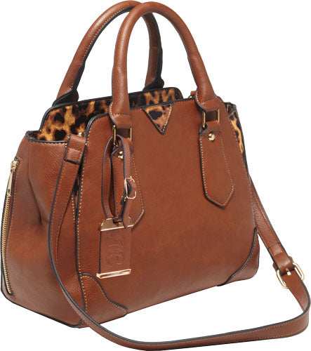 Bulldog Concealed Carry Purse - Satchel Chestnut W/ Leopard Tm - Skoutley Outdoors LLC