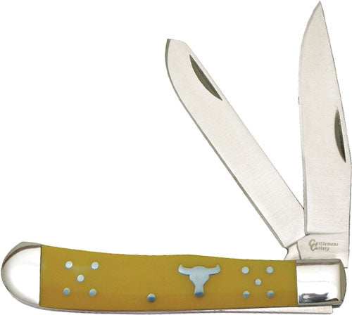 Abkt Cattlemans Cutlery 3.25" - Yellow Handle Trapper 2-blade - Skoutley Outdoors LLC