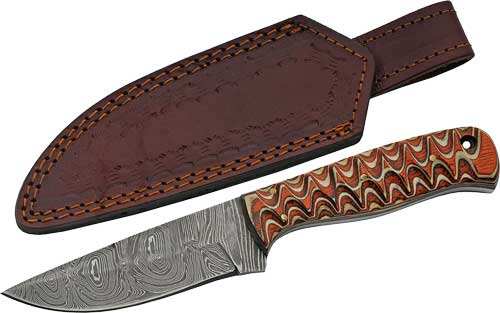 Szco Rite Edge 4" Red Twisted - Wood Hunter Damascus W/sheath - Skoutley Outdoors LLC