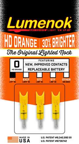 Lumenok Lighted Nock Xbow Hd - Orange Crescent Easton 3pk - Skoutley Outdoors LLC