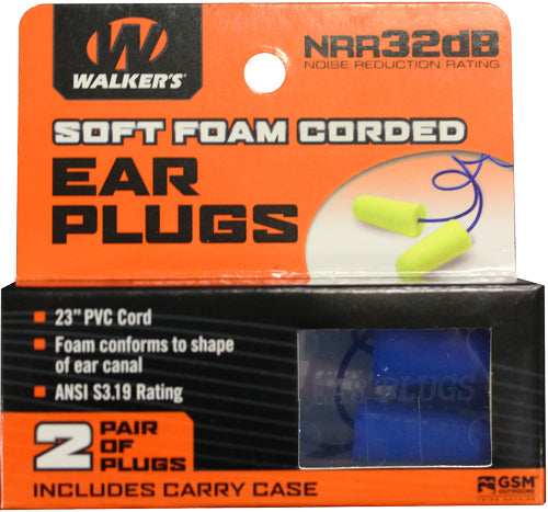 Walkers Ear Plugs Pvc Corded - Foam 32db Yellow/blue 2pair - Skoutley Outdoors LLC