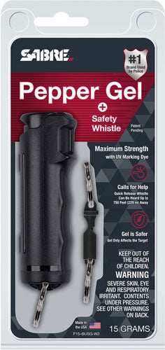 Sabre Pepper Gel Spray W/quick - Release Whistle Flip Top Black - Skoutley Outdoors LLC