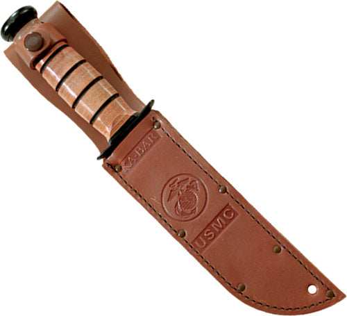 Ka-bar Fighting/utility Knife - 7" Srrtd W/leather Sheath Usmc - Skoutley Outdoors LLC