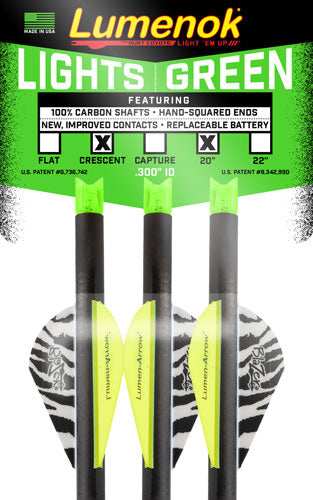 Load image into Gallery viewer, Lumenok Xbow Arrow 20&quot; Carbon - Grn Lighted Crescent Nock 3pk - Skoutley Outdoors LLC
