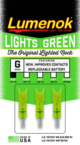 Lumenok Lighted Nock Xbow Grn - Crescent Easton Carbon 3pk - Skoutley Outdoors LLC