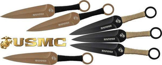 Mc Usmc 9" Spear Point - Throwing Knives 6-pack Blk/fde - Skoutley Outdoors LLC