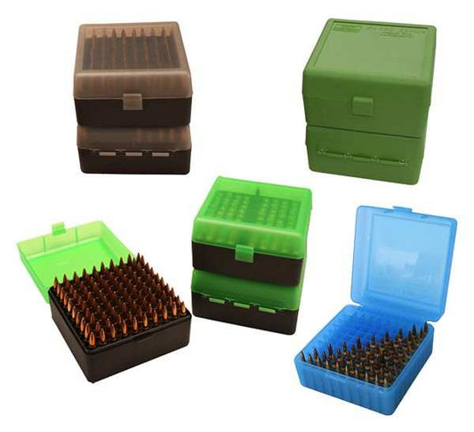 Mtm Deluxe Ammo Box Rifle 100 - Rounds 22-250 To 375h&h Grn - Skoutley Outdoors LLC