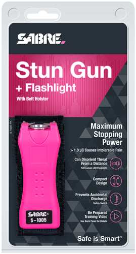 Sabre Stun Gun Flashlight Mini - W/holster 1.600uc Pink - Skoutley Outdoors LLC