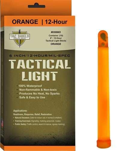 Tac Shield Tactical Light - Stick 12 Hour 6" Orange 10pk - Skoutley Outdoors LLC