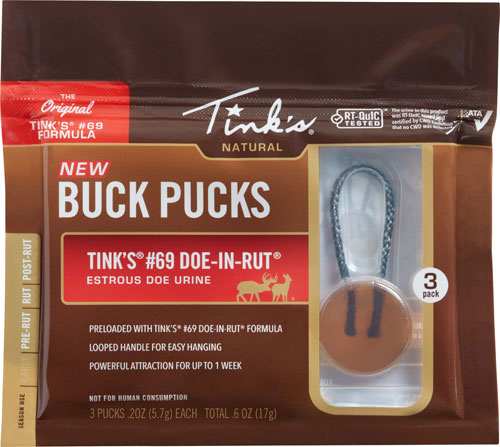 Tinks Deer Lure #69 Doe-in-rut - Buck Pucks Scent Hanger 3pk - Skoutley Outdoors LLC