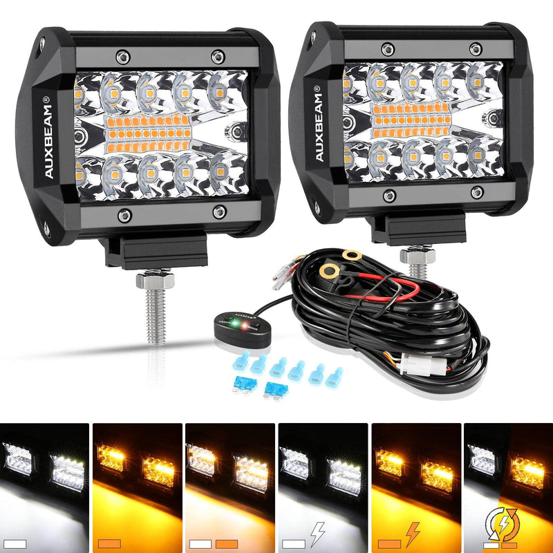 Load image into Gallery viewer, (2pcs/set) 4 inch 6 Modes White&amp;Amber LED Working Light LED Pods with Wiring Harness for SUV ATV UTV Trucks Pickup Boat
