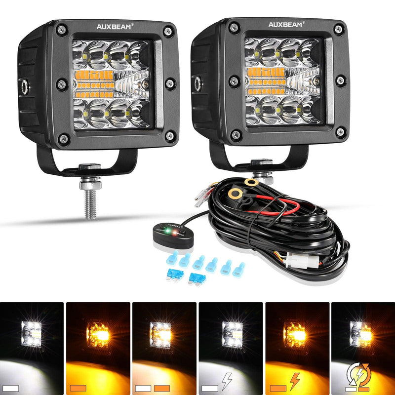 Load image into Gallery viewer, (2pcs/set) 3 inch 6 Modes White&amp;Amber LED Square Light Pod Working Lights with Wiring Harness for SUV ATV UTV Trucks Pickup Boat
