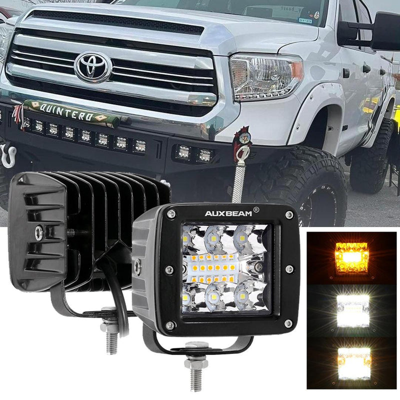 Load image into Gallery viewer, (2pcs/set) 3 inch 6 Modes White&amp;Amber LED Square Light Pod Working Lights with Wiring Harness for Toyota Tundra TRD 4x4 Off-Road
